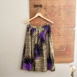 Vintage Palm Leaf Print Pleated Skirt size 8